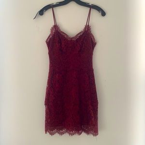 Red lace Topshop bodycon mini dress